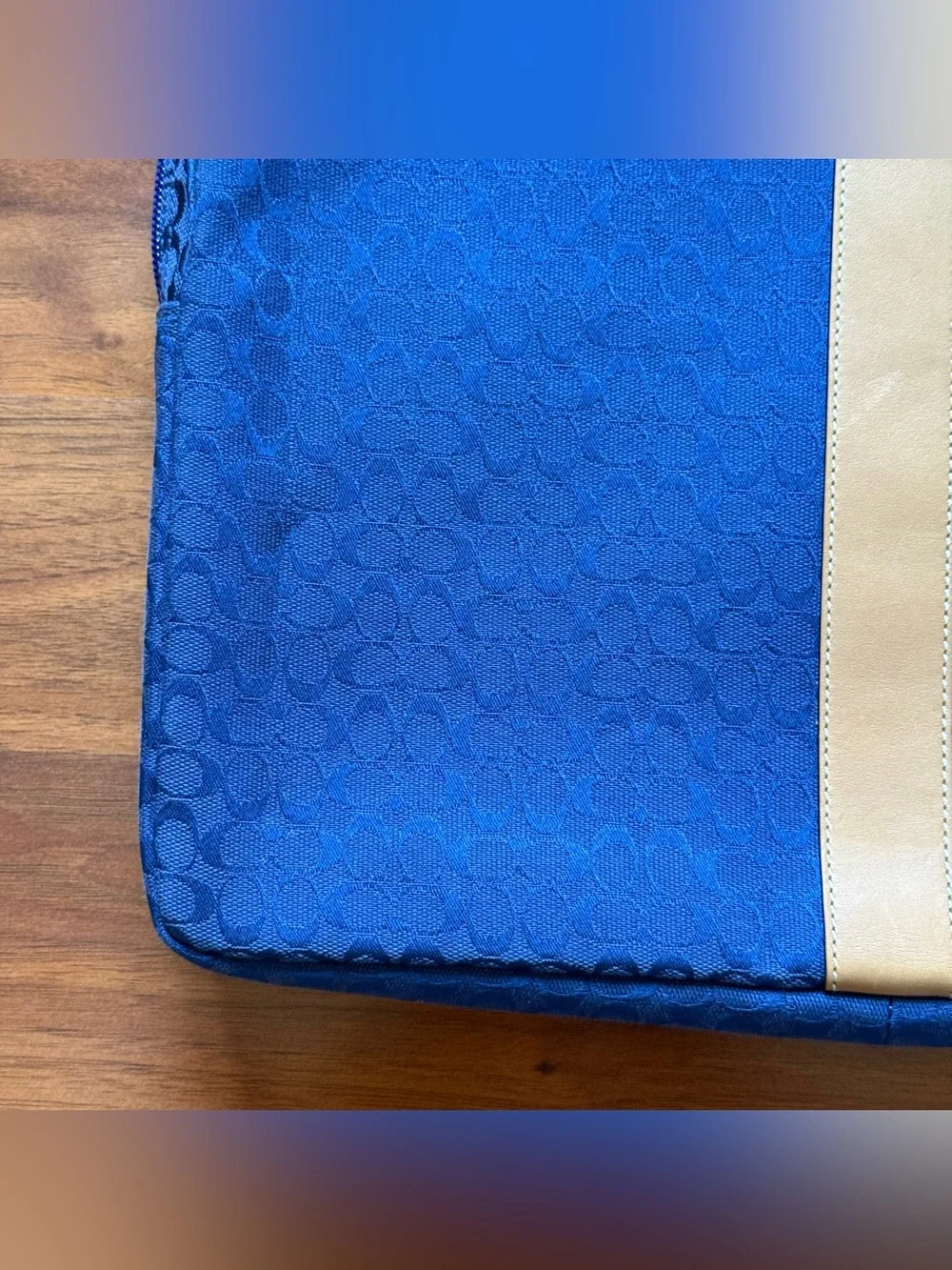 Coach Voyager signature blue jacquard canvas laptop sleeve carrying bag 11x14x2